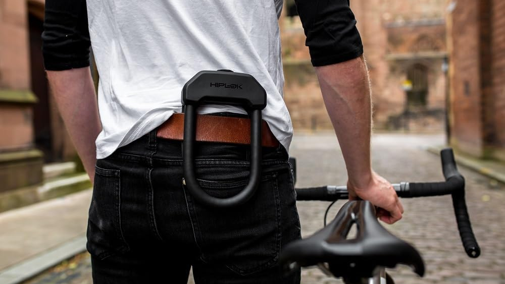 Hiplok DX+ Bike D Lock being worn on a belt
