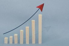 rendering of thin blocks of increasing height with an upward arrow above indicating growth