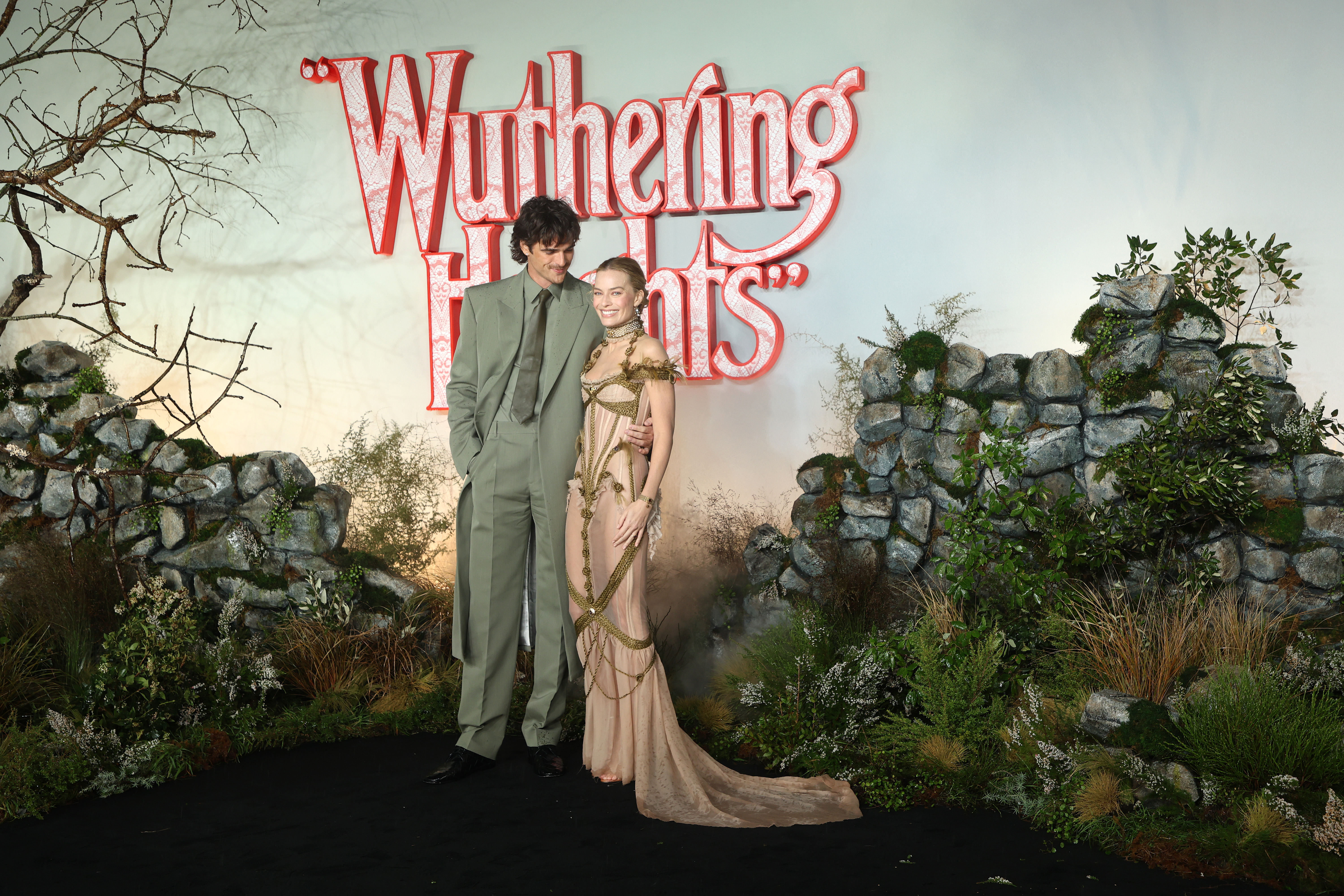 Margot Robbie and Jacob Elordi at premiere for "Wuthering Heights"