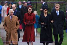 King Charles with members of the royal family Prince William, Kate Middleton, Prince Harry and Meghan Markle
