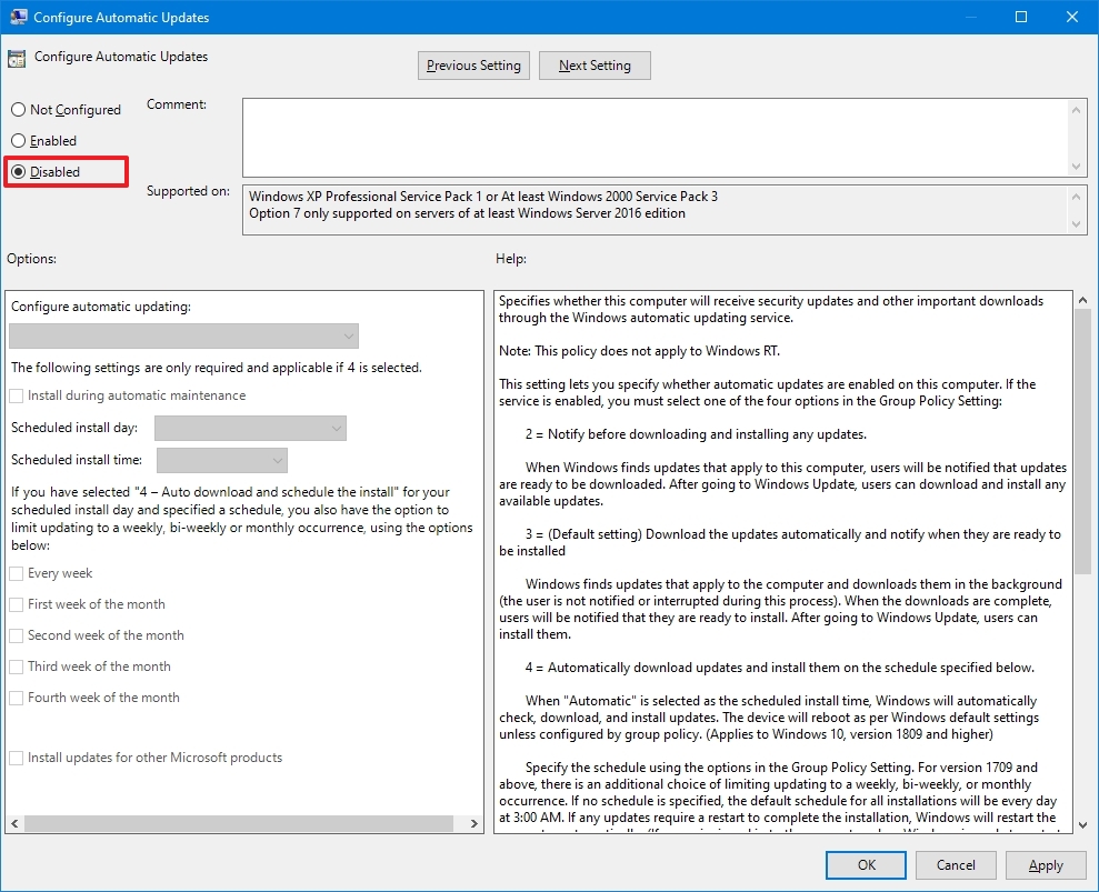 Group Policy disable Windows Update