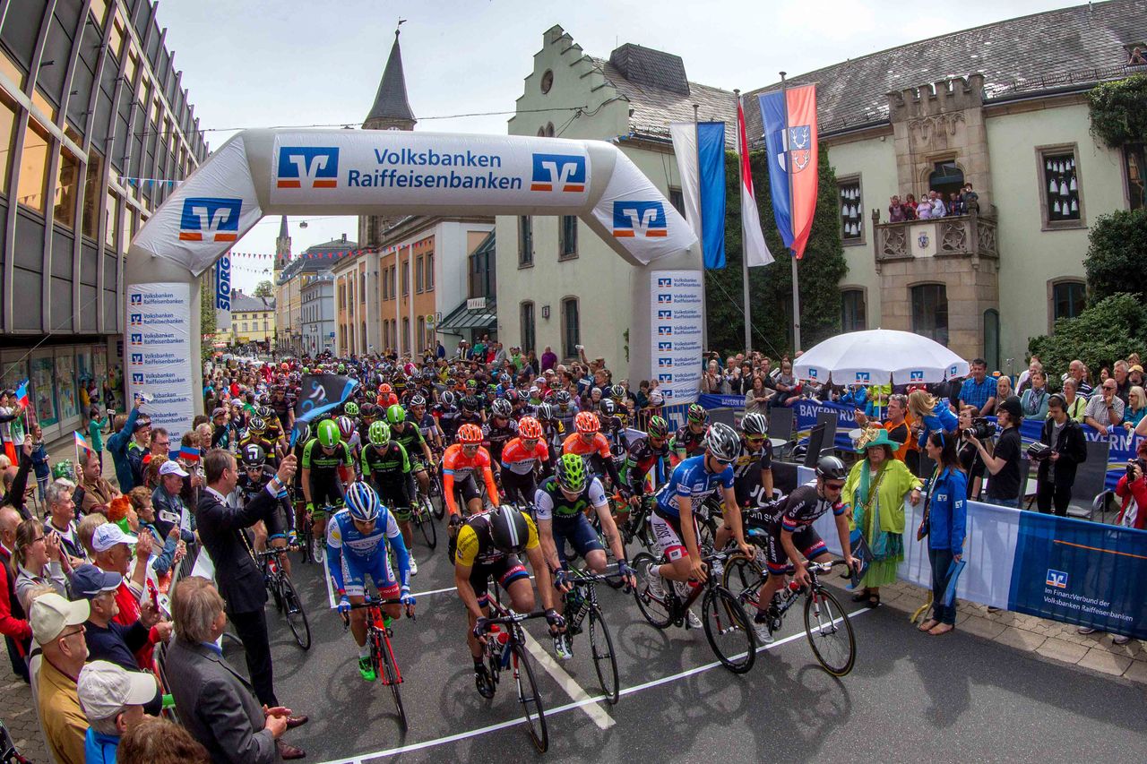 The peloton heads out of a day of racing