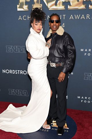 Rihanna wore a white gown on the red carpet with a$ap rocky