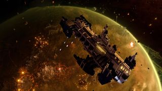 Total War: Warhammer 40k - Battle barge above a hive world