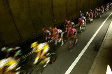Another day, another tunnel as riders make their way around the mountainous countryside