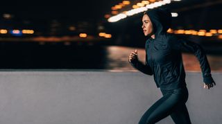 Safety when running: A woman running at night