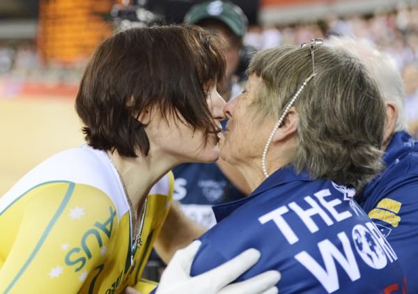 Anna Meares (Australia) is congratulated
