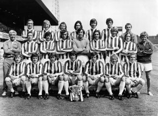 The Stoke City team pose with the League Cup trophy in 1972.