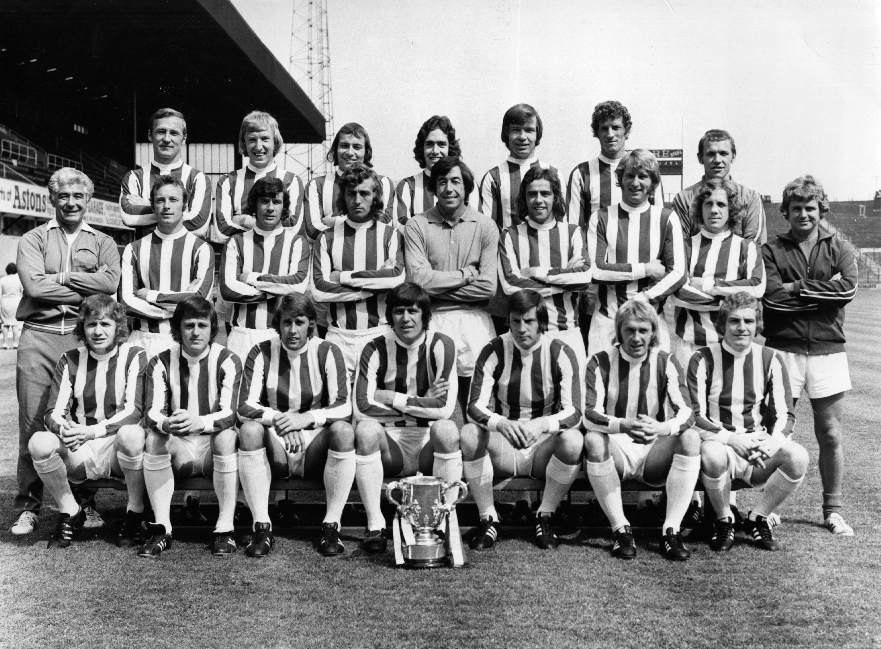 The Stoke City team pose with the League Cup trophy in 1972.