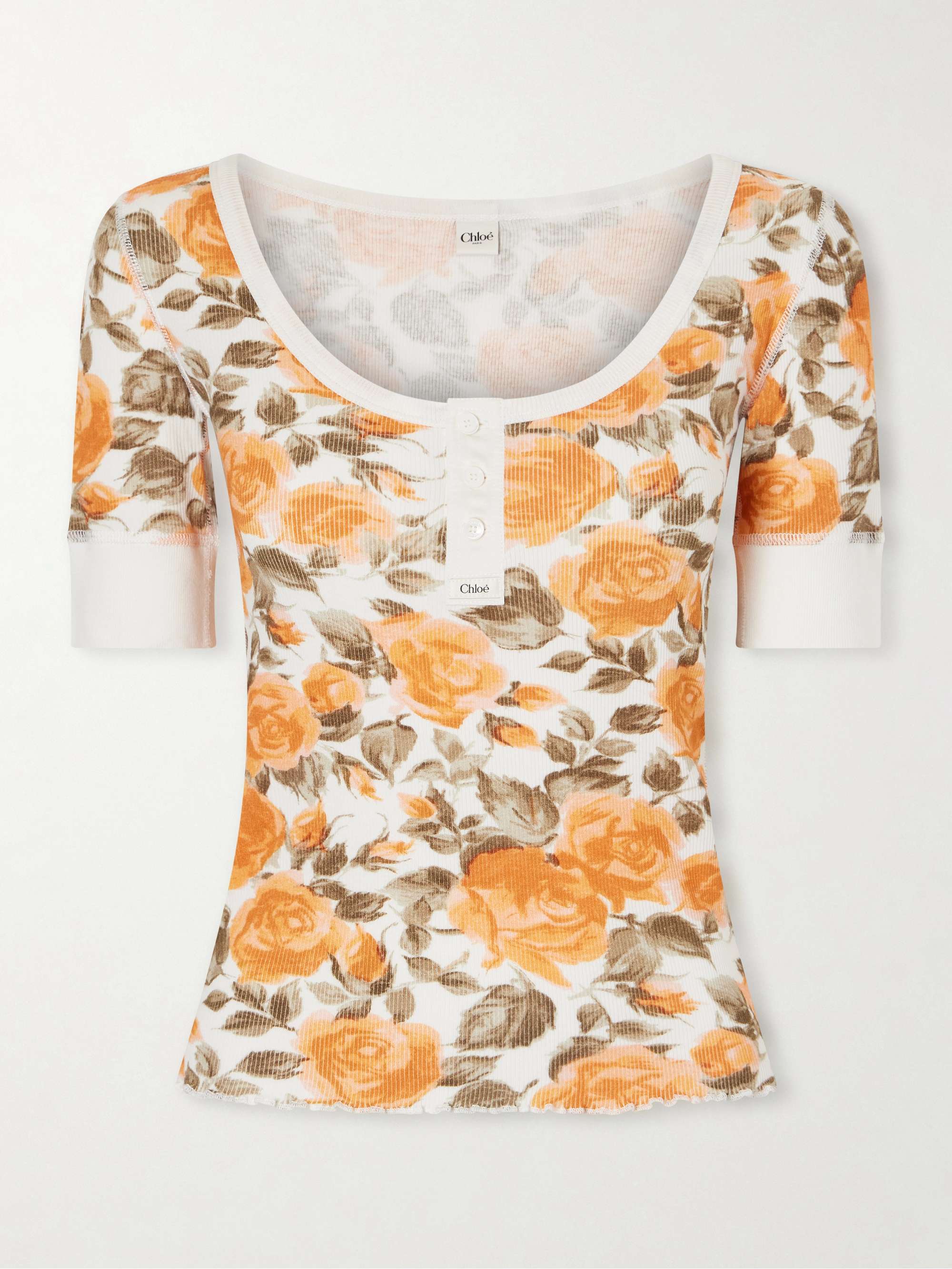 Floral-Print Ribbed Stretch-Cotton Jersey T-Shirt