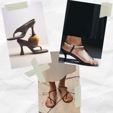 a collage of models wearing sandals from minimal sandal brands 