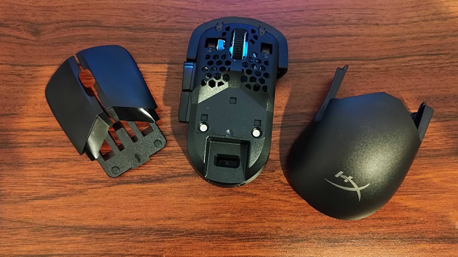 HyperX Pulsefire Saga Pro with shell and buttons removed.