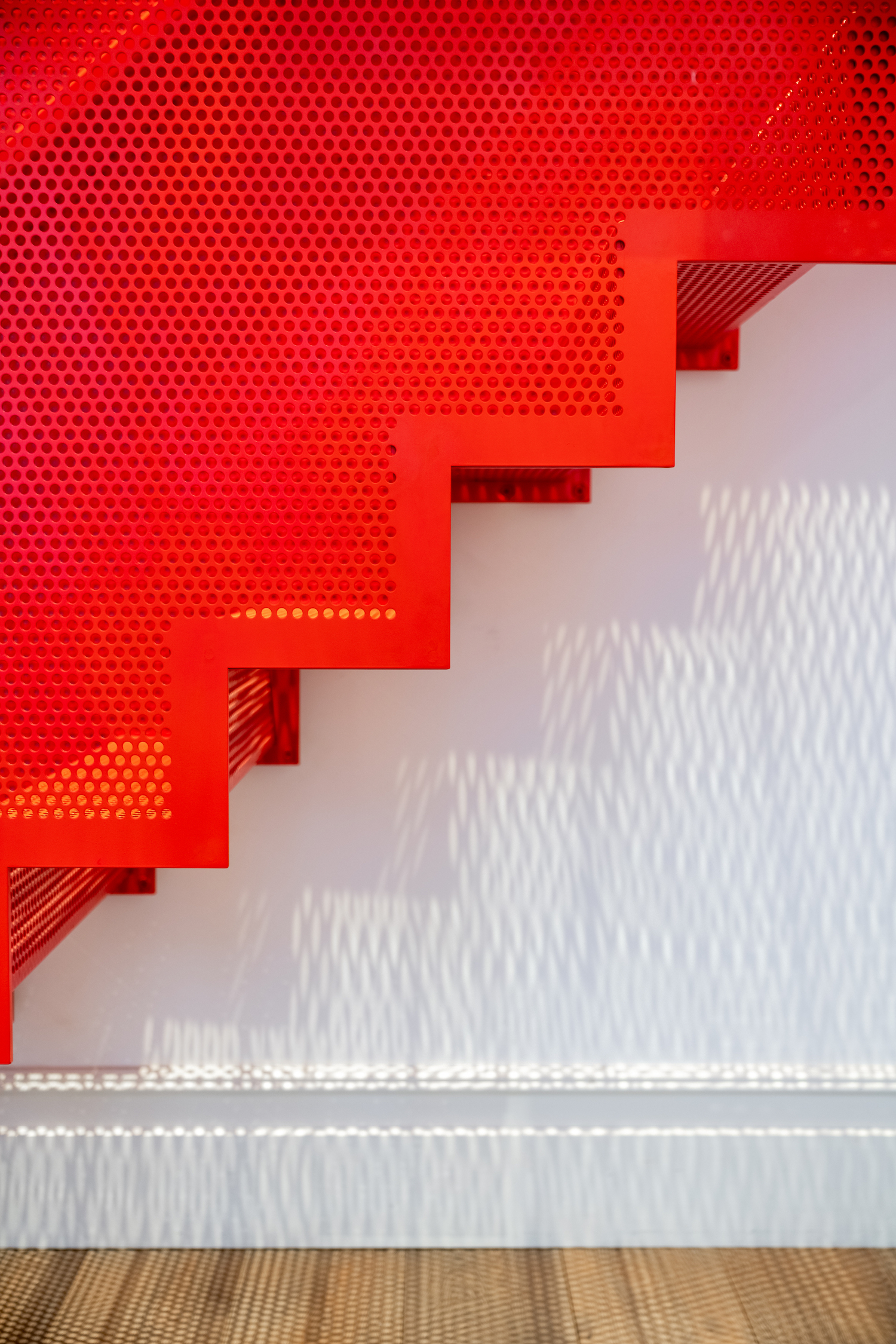 red floating staircase