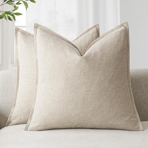 Decorative Linen Solid Throw Pillow Covers 2pk (Natural Beige)