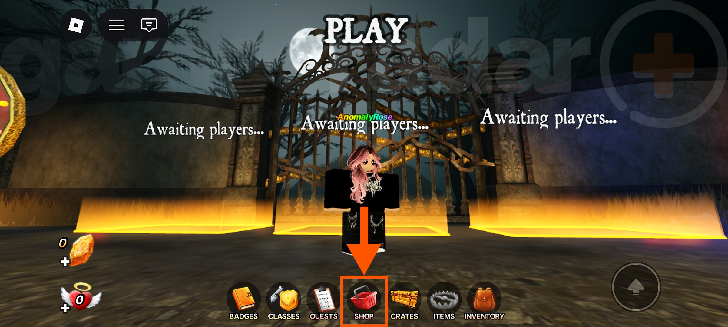 The Shop button in-game where you can redeem Amber Alert codes.