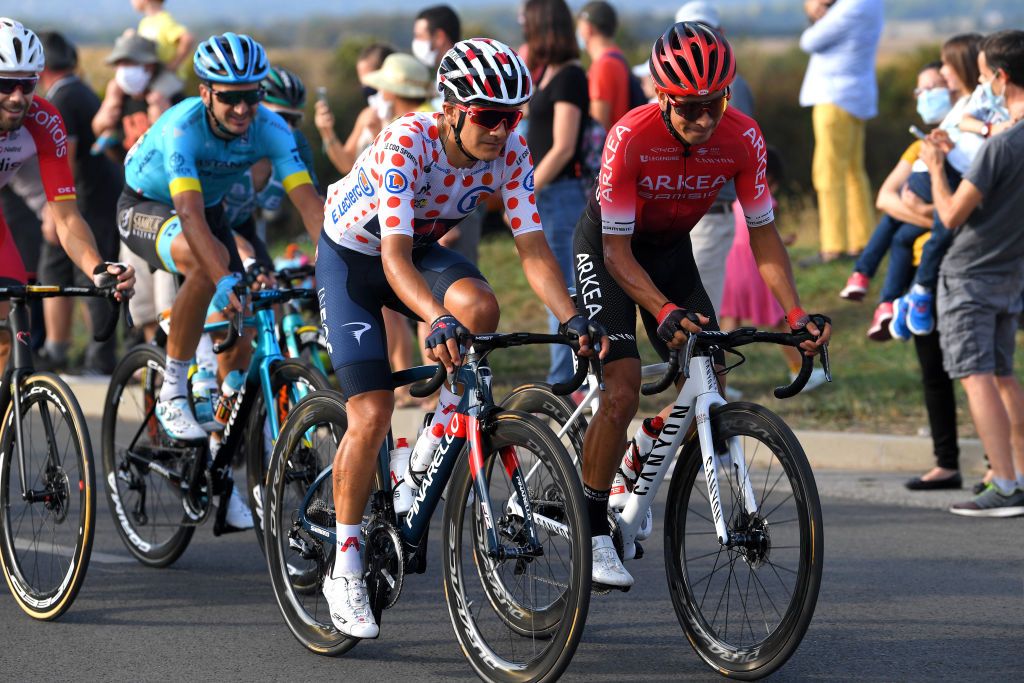 PARIS FRANCE SEPTEMBER 20 Richard Carapaz of Ecuador and Team INEOS Grenadiers Polka Dot Mountain Jersey Dayer Uberney Quintana Rojas of Colombia and Team Arkea Samsic during the 107th Tour de France 2020 Stage 21 a 122km stage from MantesLaJolie to Paris Champslyses TDF2020 LeTour on September 20 2020 in Paris France Photo by Tim de WaeleGetty Images