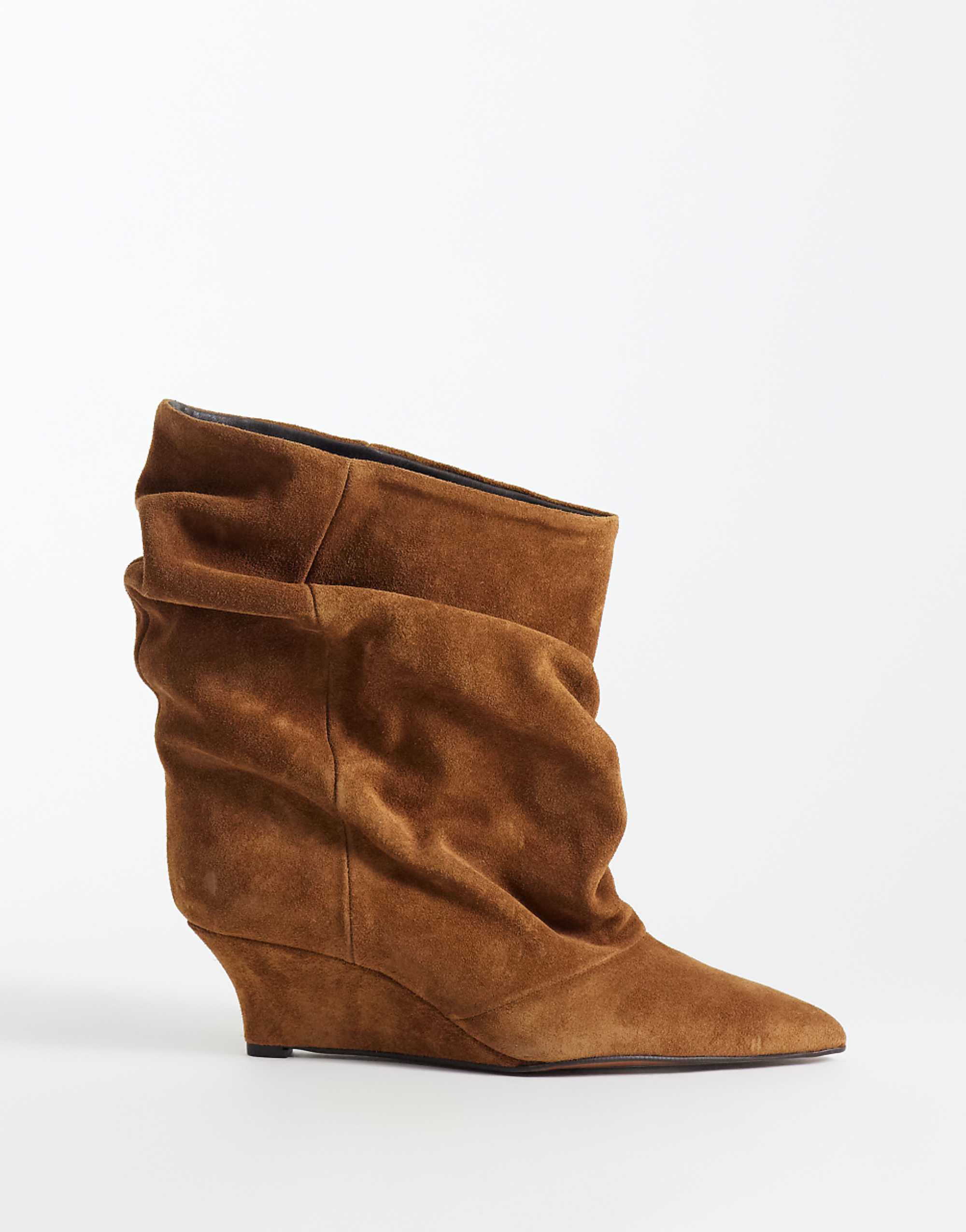 Asos Design Riven Premium Suede Wedge Slouch Boots in Rust