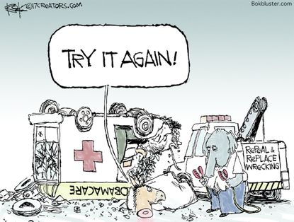 Political cartoon U.S. GOP health care Obamacare repeal replace Democrats