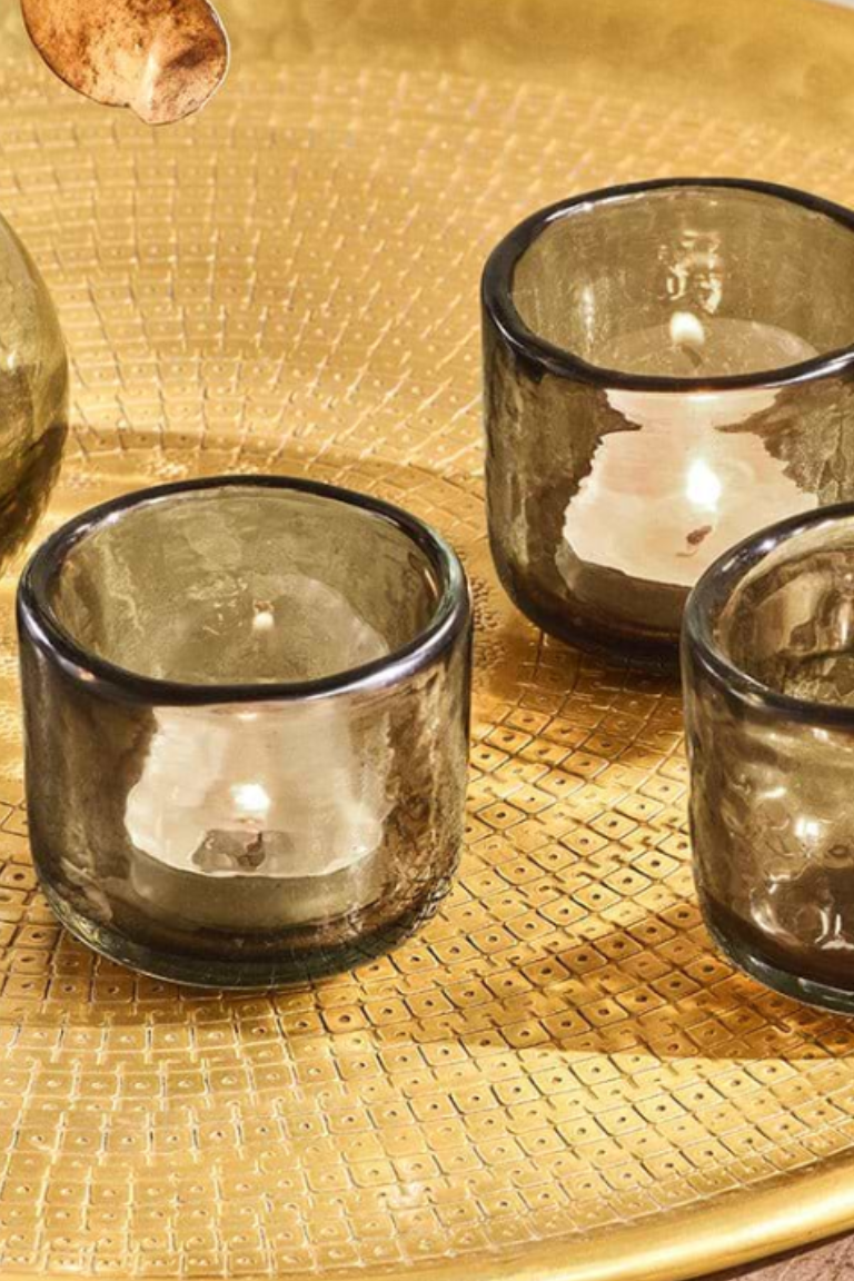 nkuku, Irda Glass Small Tealight - Smoke Brown - Small (set of 3)