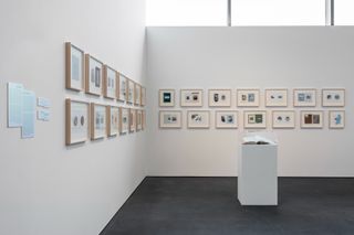 A white gallery with hanging artwork