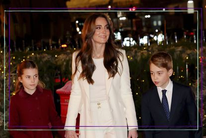 Princess Charlotte of Wales, Catherine, Princess of Wales and Prince George of Wales attend The &quot;Together At Christmas&quot; Carol Service at Westminster Abbey on December 08, 2023 in London