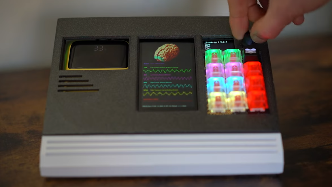 Raspberry Pi 5 powers cyberpunk themed brain scanner in a custom 3D printed case