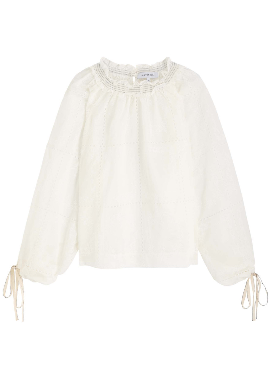 Mini Embroidered Semi-Sheer Satin Blouse