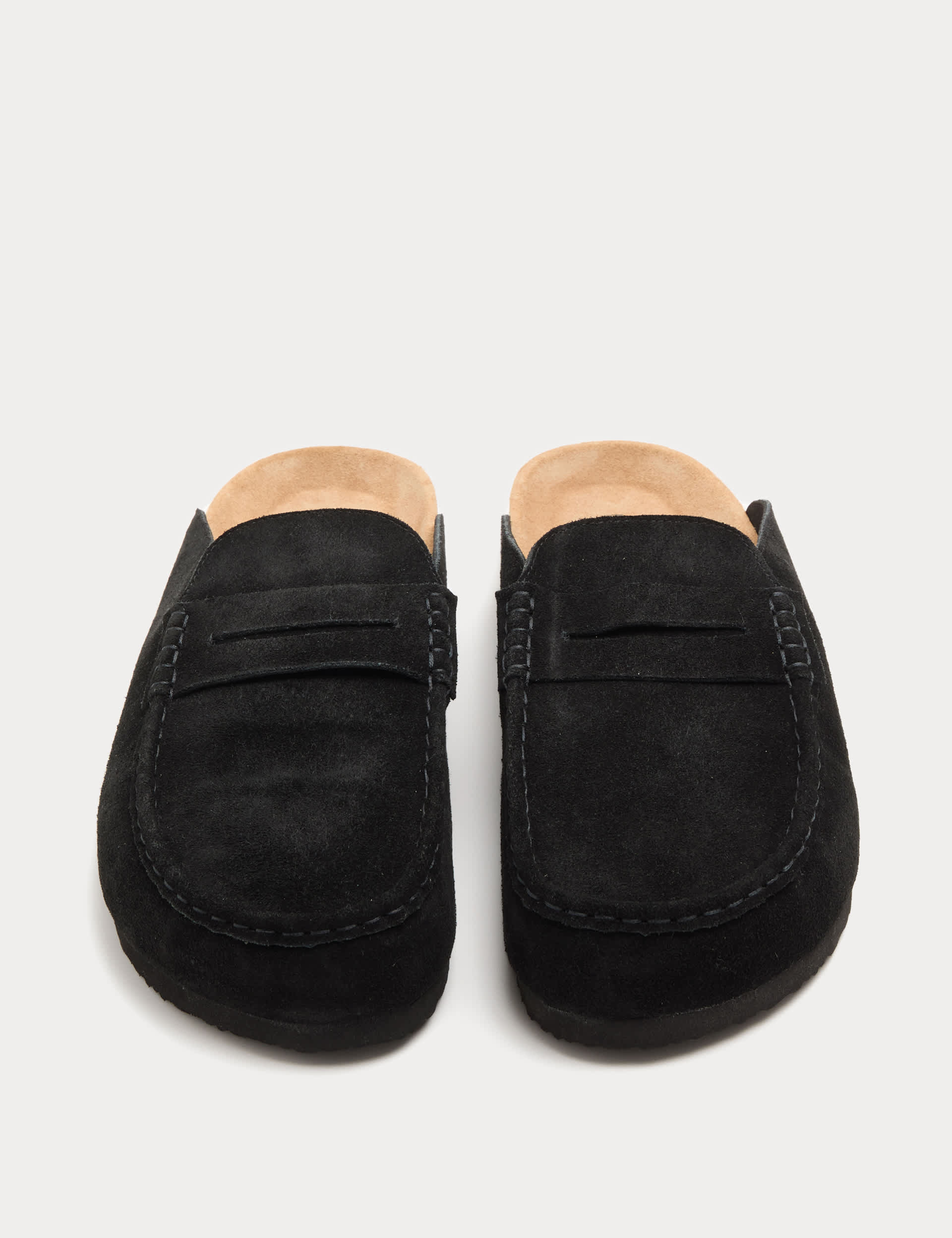 Suede Saddle Loafer Corkbed Mules