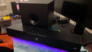 RAZER LEVIATHAN V2 ON DESK.