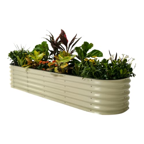 Vego Garden Raised Garden Bed Kits, 17&quot; Tall 9 in 1 8ft X 2ft Metal Raised Planter Bed for Vegetables Flowers Ground Planter Box-Pearl White