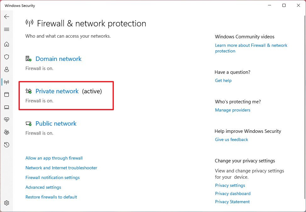 Open firewall settings