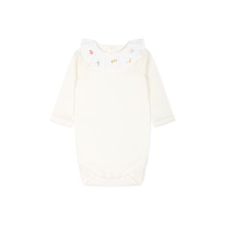 Bonpoint, White Bodysuit for Baby Girl With Flowers