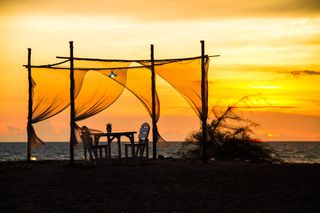 romantic dinner at sunset