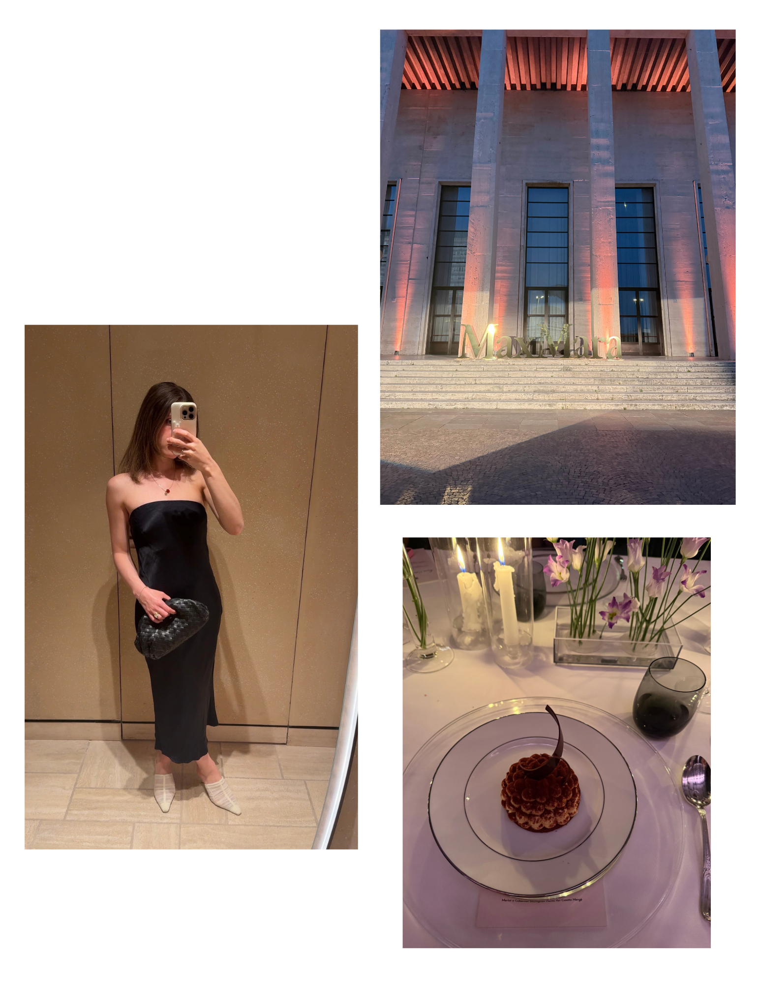 Collage of Jamie Chevron's trip to Rome with Max Mara.
