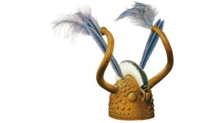 As well as the having eyes and beak of a bird of prey and curving bull's horns, archaeologists think the helmets were decorated with plumes of feathers and manes of horsehair.