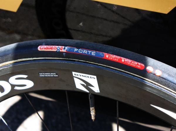 Fuji-Servetto's Reynolds rims are wrapped with Challenge tires.