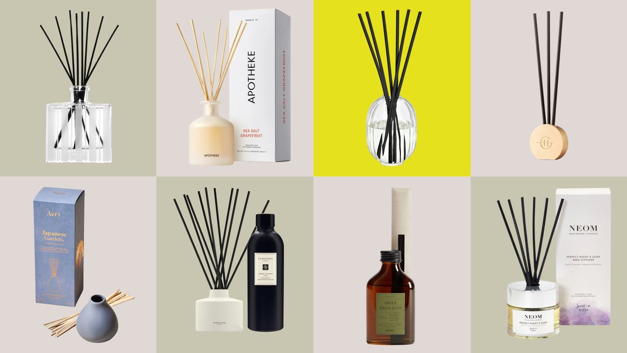 A series of reed diffusers.