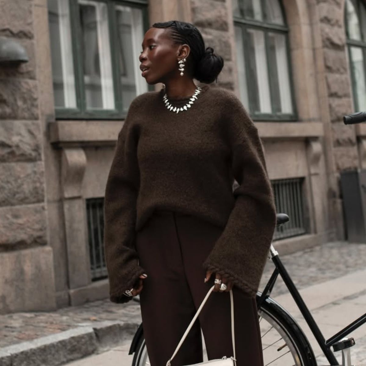 woman wearing knitwear