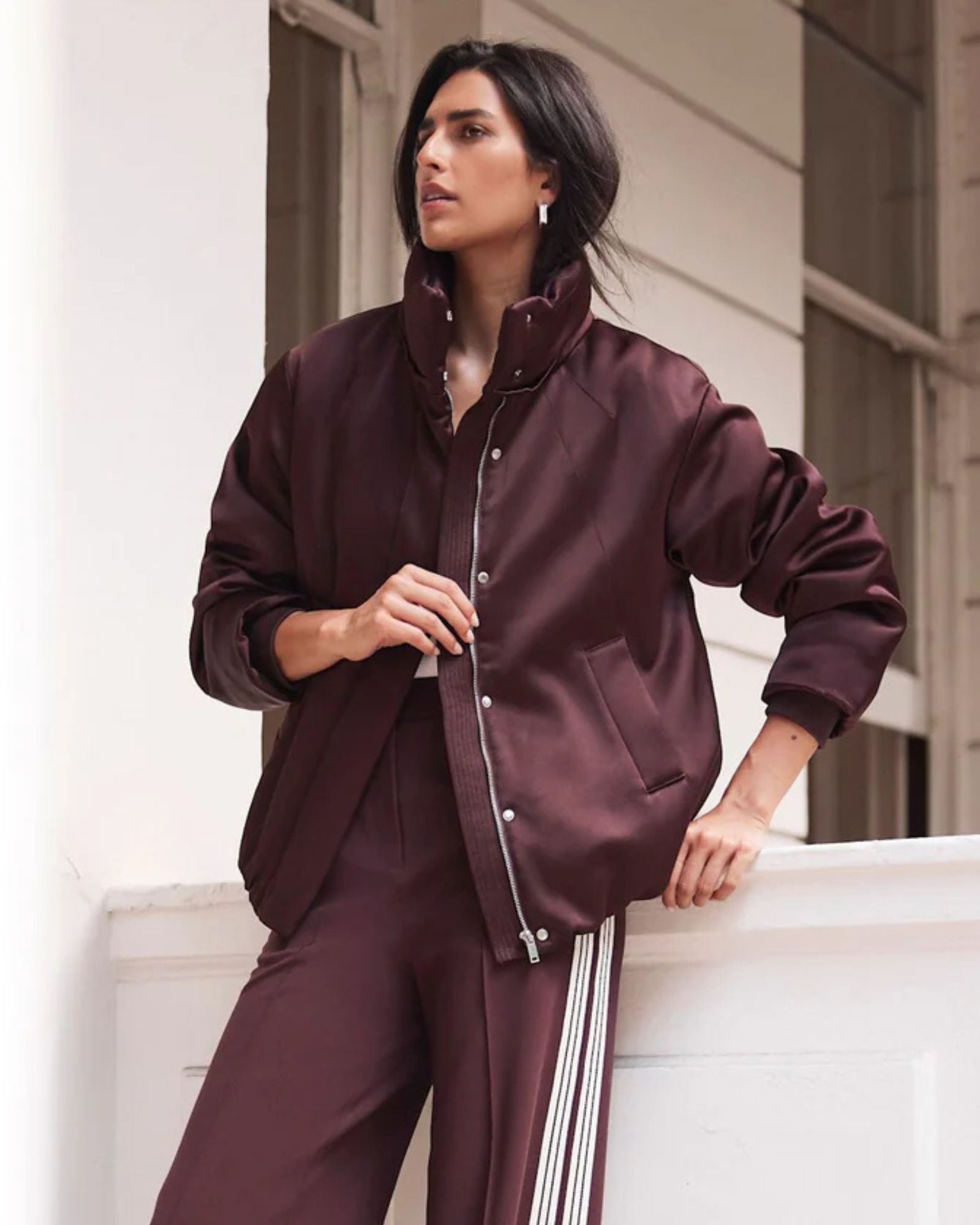 Mint Velvet Burgundy Satin Bomber Jacket