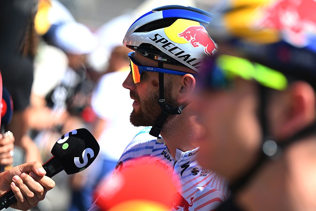 SAINT-MEEN-LE-GRAND, FRANCE - JULY 12: Jordi Meeus of Belgium and Team Red Bull - BORA - hansgrohe meets the media press prior to the 112th Tour de France, Stage 8 a 197km stage from Saint-Meen-le-Grand to Laval (Espace Mayenne) / #UCIWT / on July 12, 2025 in Saint-Meen-le-Grand, France.