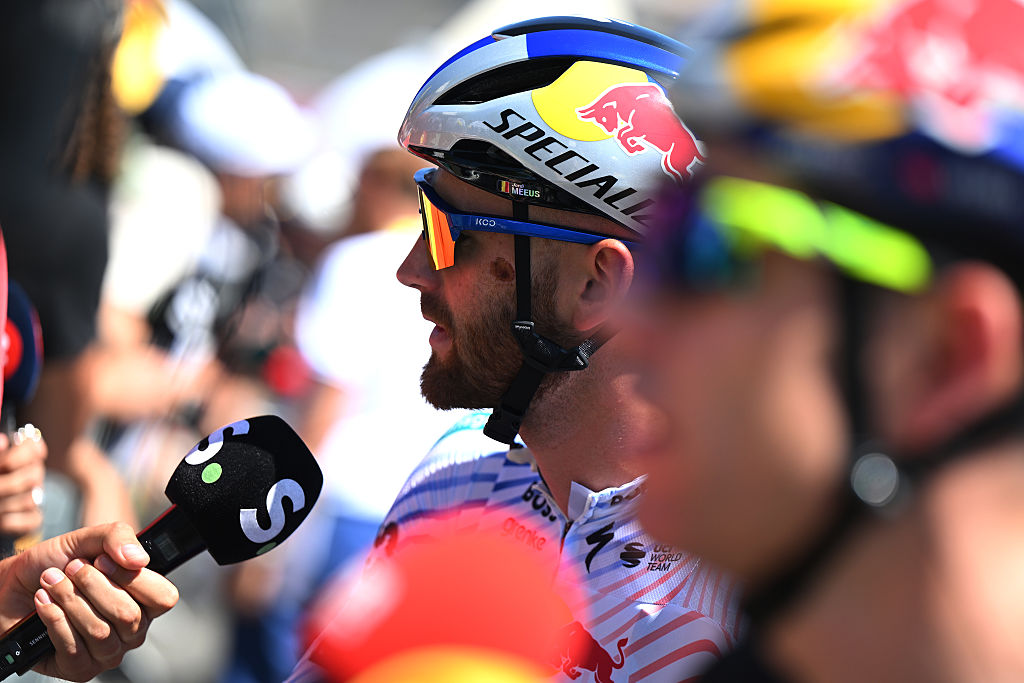 SAINT-MEEN-LE-GRAND, FRANCE - JULY 12: Jordi Meeus of Belgium and Team Red Bull - BORA - hansgrohe meets the media press prior to the 112th Tour de France, Stage 8 a 197km stage from Saint-Meen-le-Grand to Laval (Espace Mayenne) / #UCIWT / on July 12, 2025 in Saint-Meen-le-Grand, France.