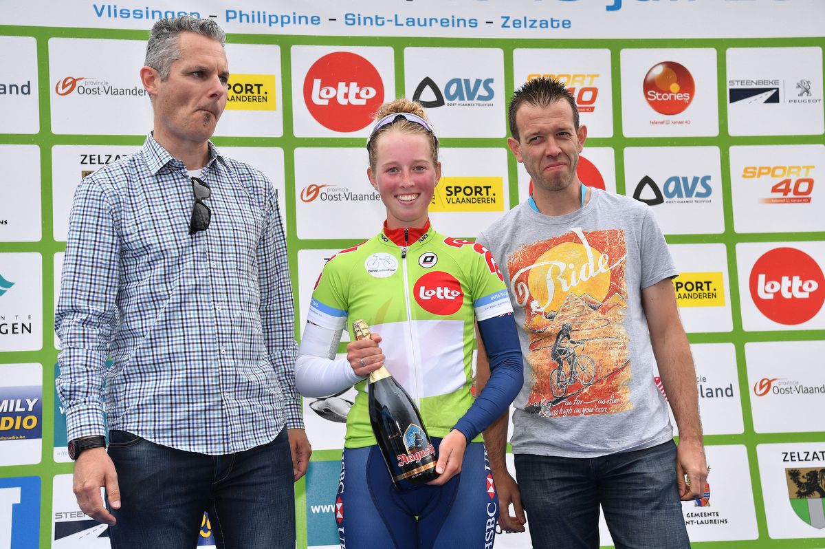 Alice Barnes (British National Team) in the green sprint jersey