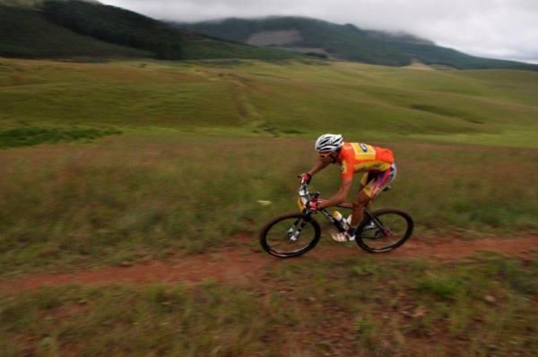 Kevin Evans (MTN-Energade) on some fast singletrack at the South African marathon series race in Sabie.