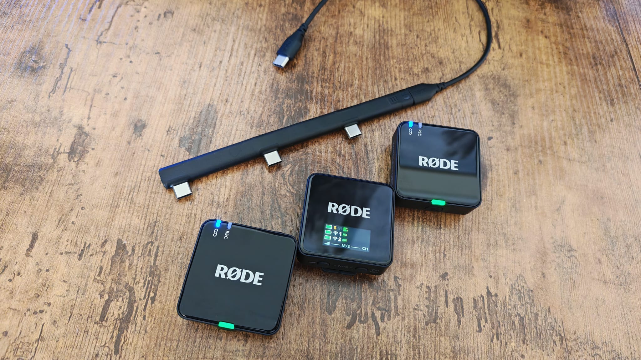 The Rode Wireless Go Gen 3 next to its USB-C cradle