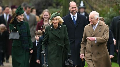The Royal Family walk to attend the Royal Family's traditional Christmas Day service at St Mary Magdalene Church in Sandringham in 2024