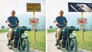 The Great Escape with a road sign replaced with an Apple poster