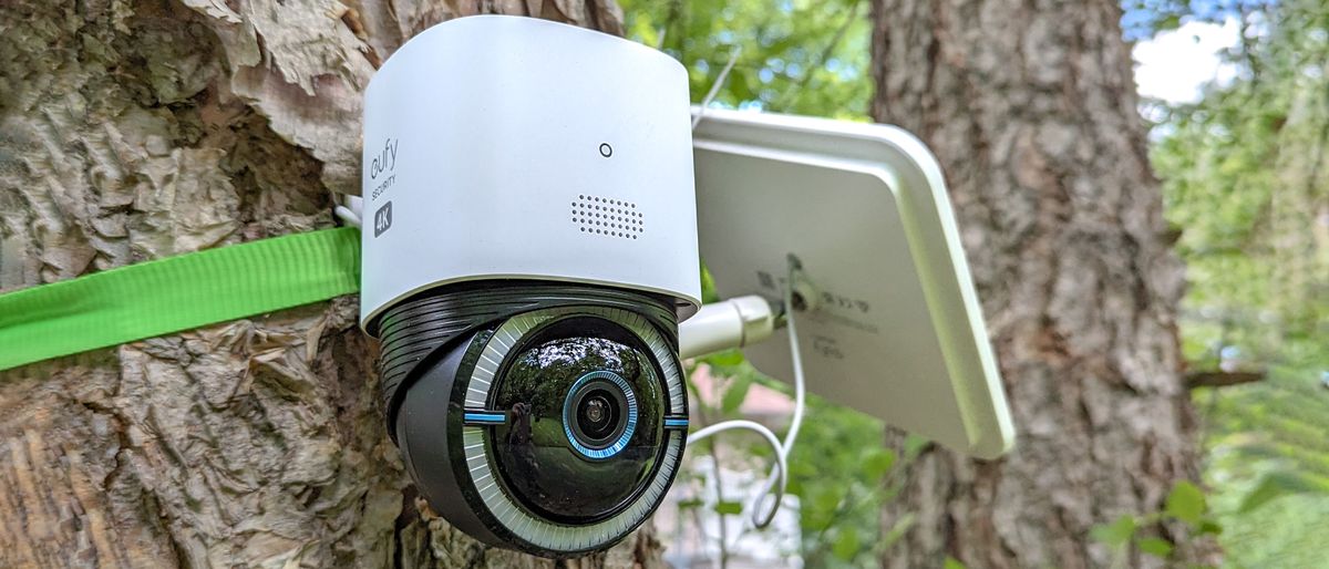 Eufy 4G LTE Cam S330 attached to a tree