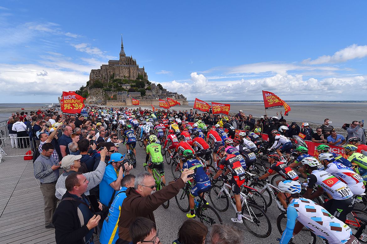 Stage 1 of the Tour de France leaves Mont-Saint-Michel
