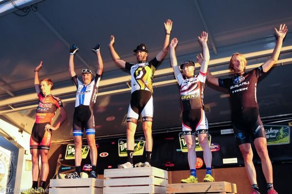 Men&rsquo;s podium (l-r): Colin Cares (Kenda Felt) 4th; Carl Decker (Team Giant) 3rd; Geoff Kabush (Scott-3Rox Racing) 1st; Thomas Turner (Team Jamis) 2nd; Jeremy Horgan-Kobelski (Subaru Trek) 5th