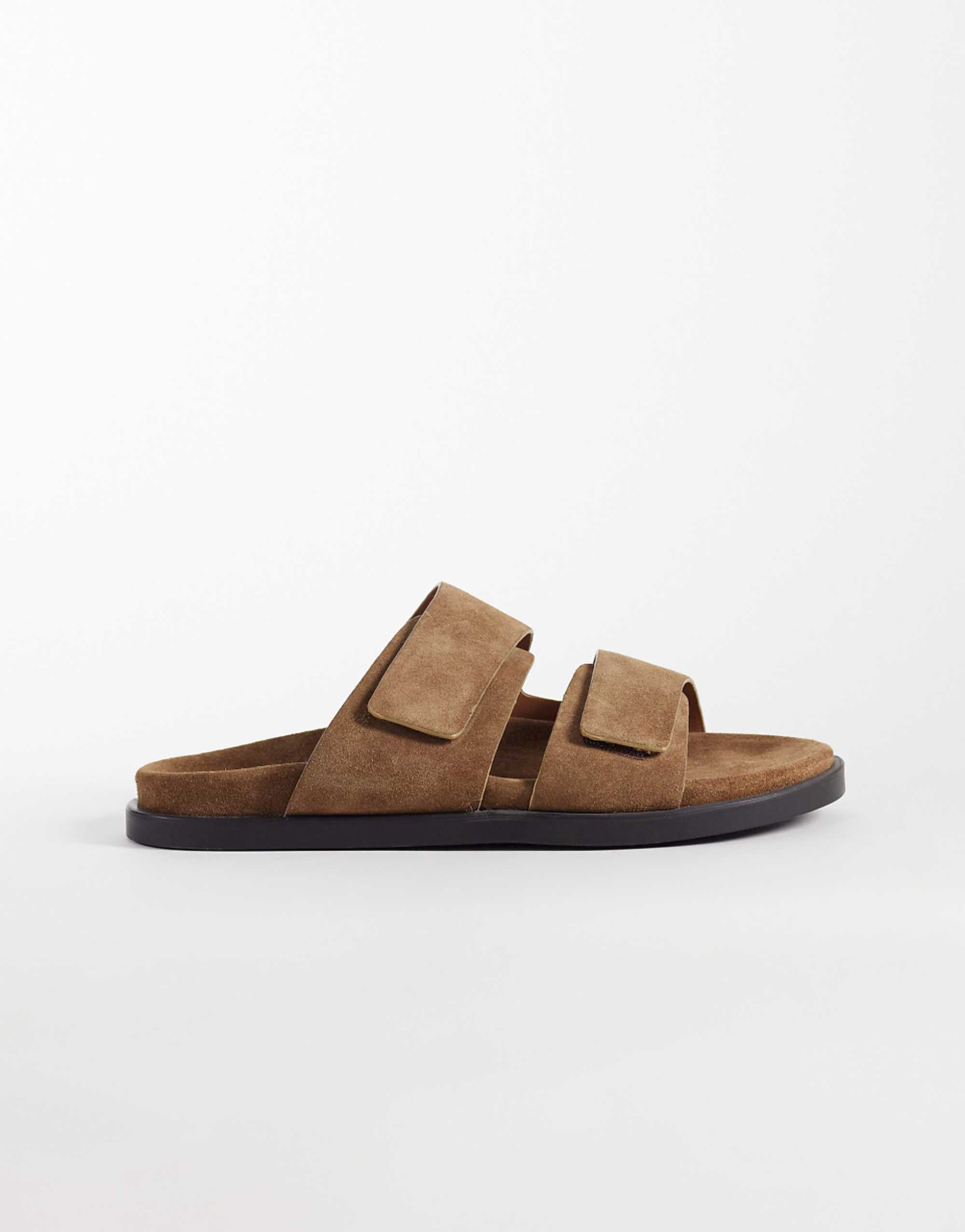 Asos Design Two Strap Sandals in Stone Suede
